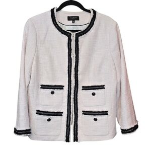 Talbots Provence Tweed Classic Blazer Jacket Fringe Trim Size 16P